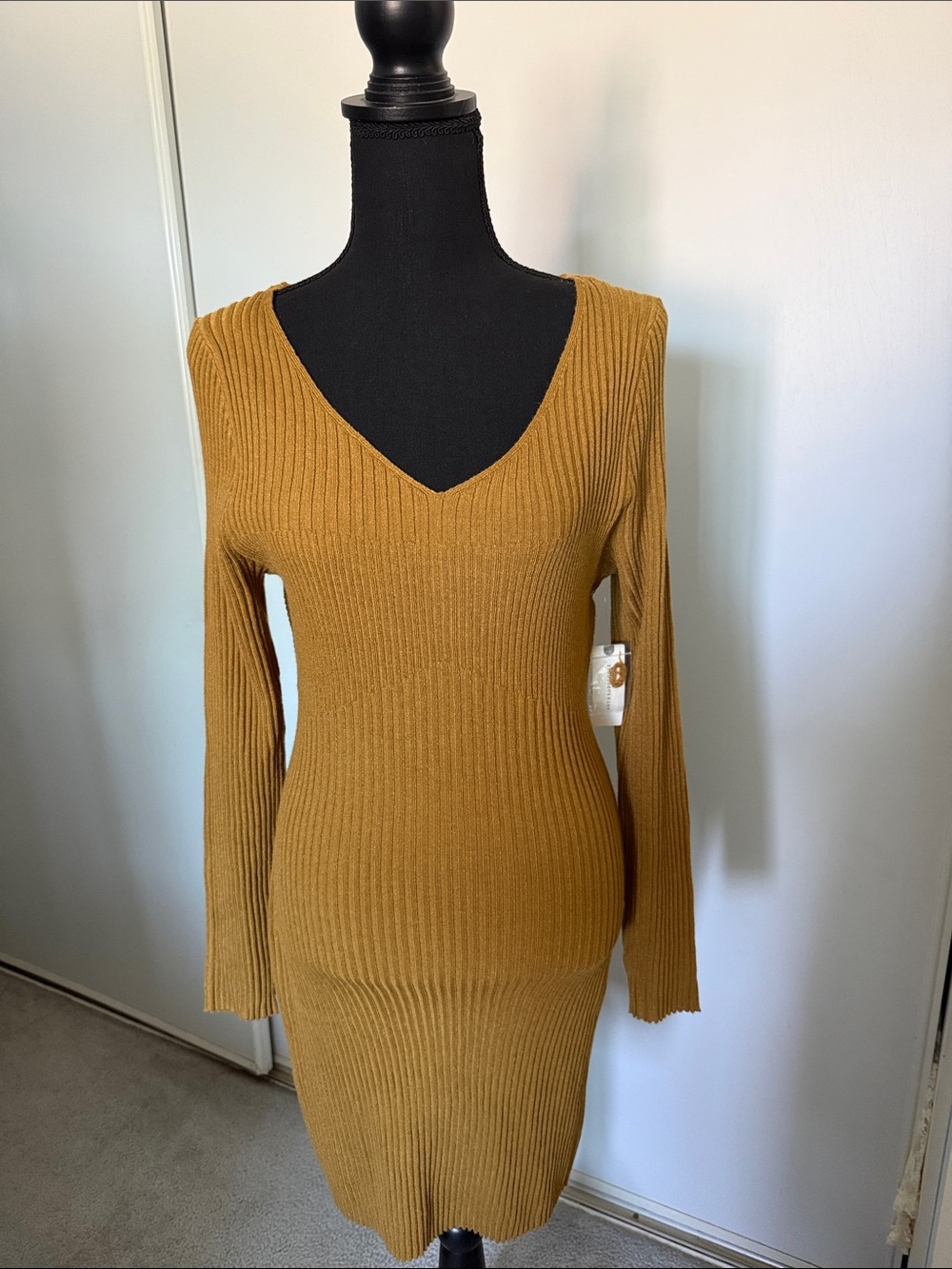 Anthropologie Daily Practice - Ribbed V-Neck Sweater Dress in Mustard | Sz XL